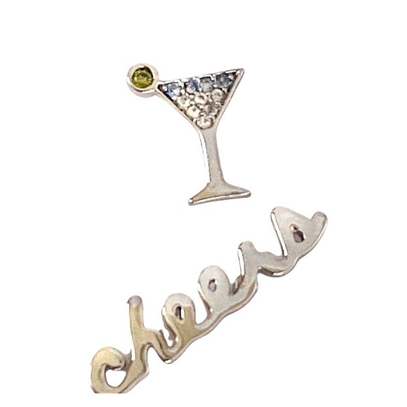 NEW Kate Spade Silver Martini Glass & Cheers Set 2 Pairs of Stud Earrings - Picture 3 of 5